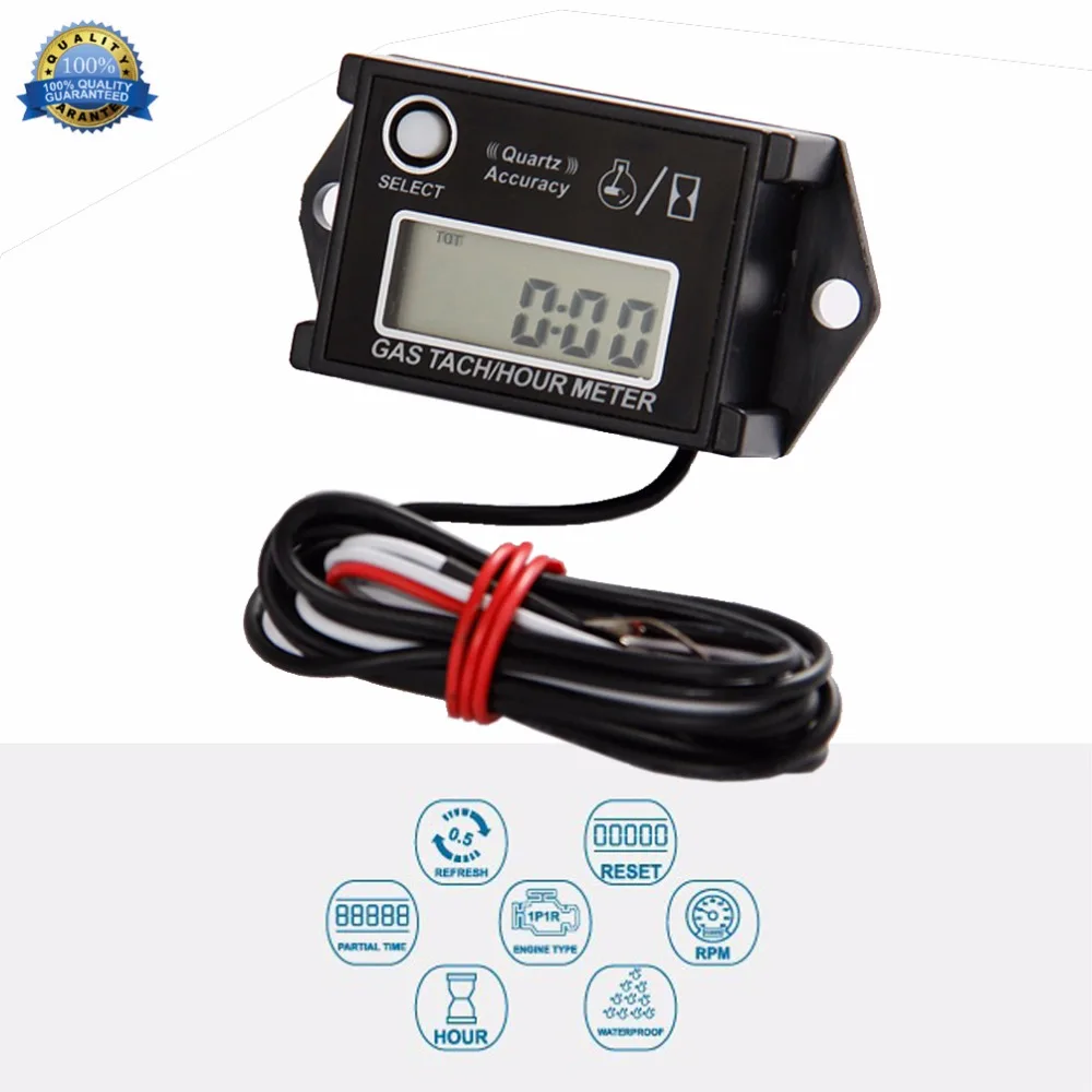 Digital Resettable Waterproof Tiny Tach Hour Meter Gasoline Engine