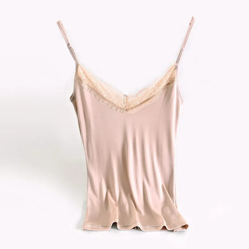 

Knitted Silk Female V-collar Lace Camisoles Tanks Soft Comfortable Bottoming Intimates