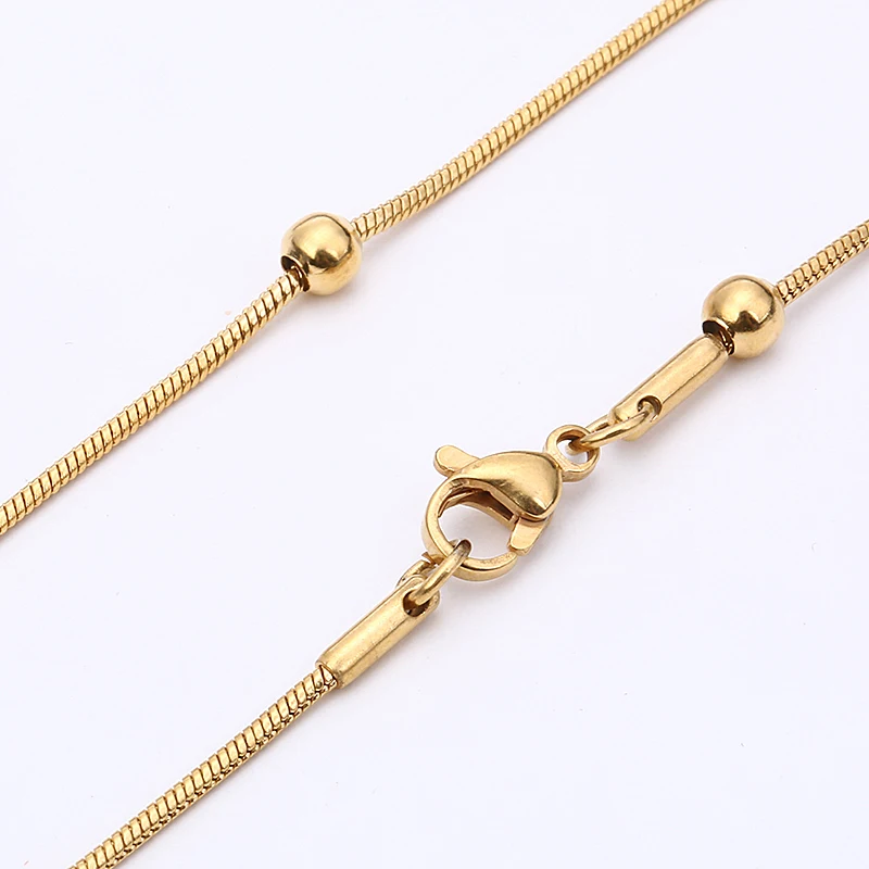 AMGJ 4 Style Stainless Steel Gold Color Round Ball Pendant Necklace Link Chain Necklace Fashion Jewelry for Women or Men - Metal Color: Gold 1.2MM Width