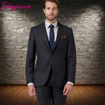 

Linyixun 2018 latest coat Italian mens suits fantastic Wool blend suit Custom made dark grey tuxedos for men wedding suit