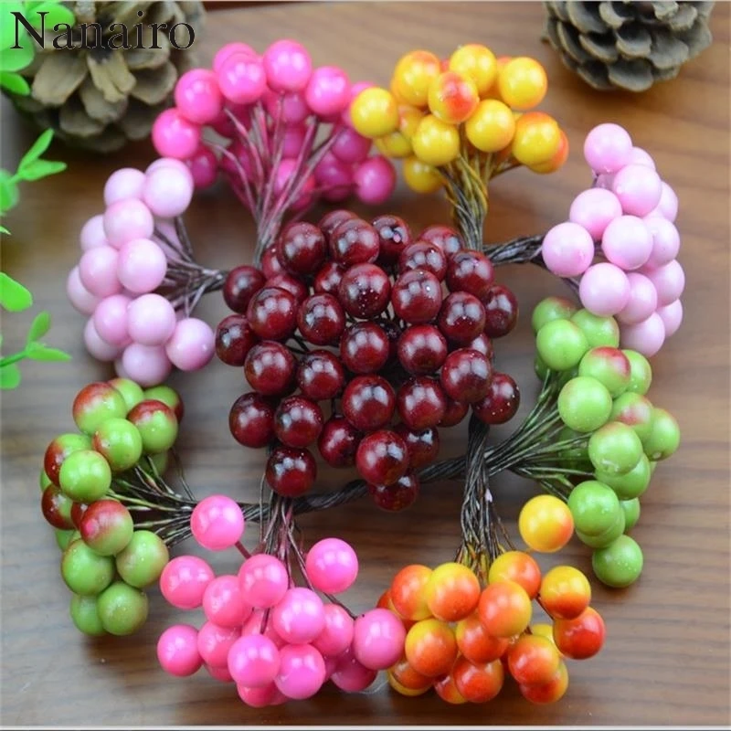 40pcs/80head Mini Fake Fruit Glass Berries Artificial pomegranate red