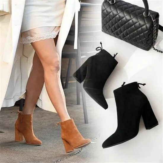 Suede Leather Fashion Women Boots Shoes Woman Gladiator High Heel Ankle Boots Tie Autumn Winter Boots Pumps Botas Mujer feminina (1)