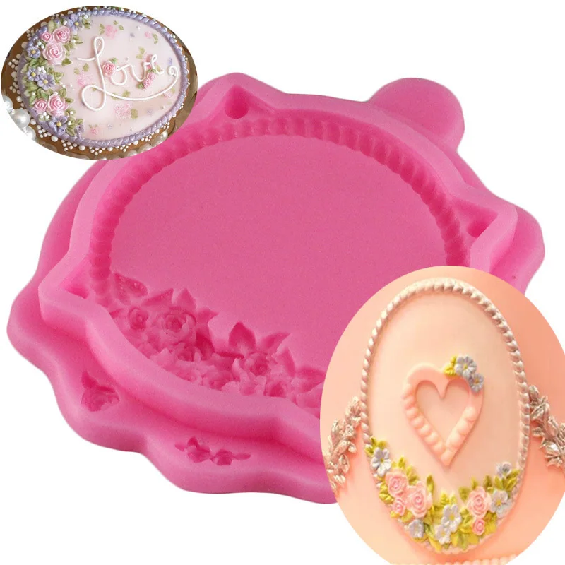 DIY Mirror Fondant Cake Decorating Tools Frame Cupcake Chocolate Wedding Cake Border Silicone Molds Kitchen Baking Moulds