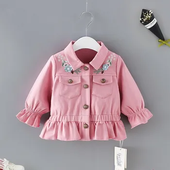 

Baby Girls Embroidery Printing Jacket Double Pocket Ruffle Design Windbreaker Coat 2019 Spring Autumn New Kids Outerwear Y660