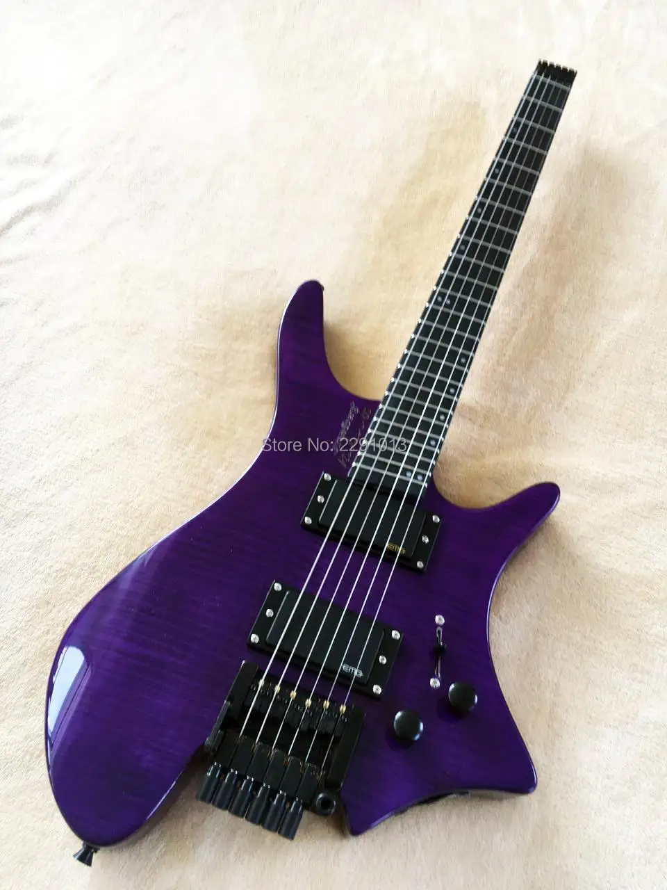 

New Arrival headless guitar;Strandberg model;Ebony Fretboard;flame maple top,fanned frets;multi-scaled guitar