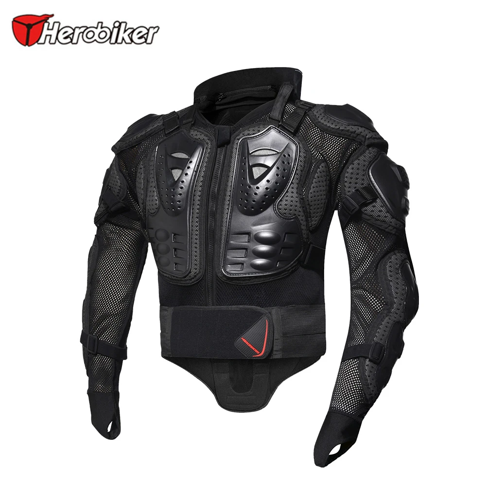 HEROBIKER мотоциклетная Броня Защита Защитное снаряжение Защита тела куртка для мотокросса мото куртки с защитой шеи - Цвет: Черный