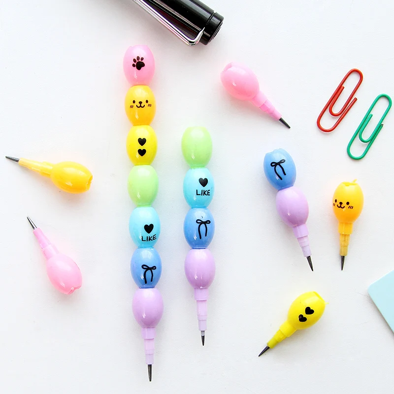 

24sets/lot 2pcs/Set Candy Colorful Beans Multi Leads Pencil Writing Drawing School Office Supply Students Stationery