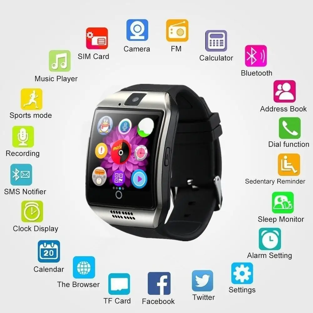 

NFC Bluetooth Smart Watch Q18PLUS With Camera facebook Sync SMS MP3 Support Sim TF For IOS Android