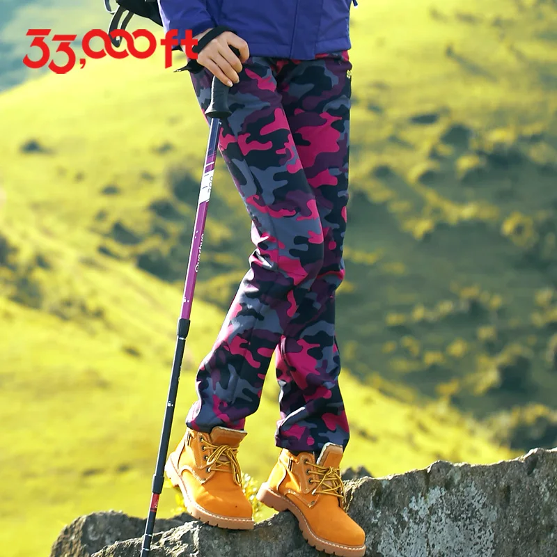 Las mujeres gruesa cálida pantalones de senderismo de camuflaje al aire libre Softshell Camping escalada Trekking pantalones de invierno a prueba de viento impermeable
