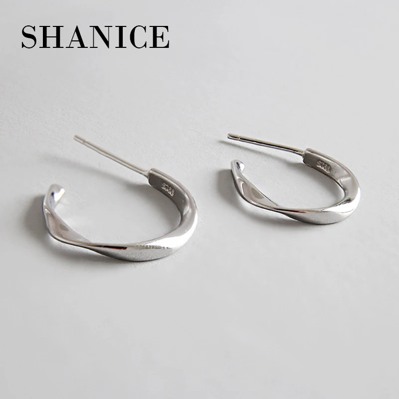 SHANICE, настоящие, 925 пробы, серебряные, гладкие, крученые, массивные, модные серьги-гвоздики для женщин, вечерние, свадебные серьги