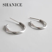 SHANICE, настоящие, 925 пробы, серебряные, гладкие, крученые, массивные, модные серьги-гвоздики для женщин, вечерние, свадебные серьги