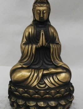 

10" Old Chinese Buddhism Bronze Seat Lotus Kwan-yin Guan Yin Goddess Statue