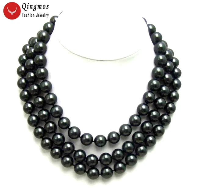 

Qingmos Fashion 12mm Black Sea Shell Pearl Necklace for Women with Sea Shell Pearl Chokers Jewelry 3 Strands 17-19" Chokers 5352