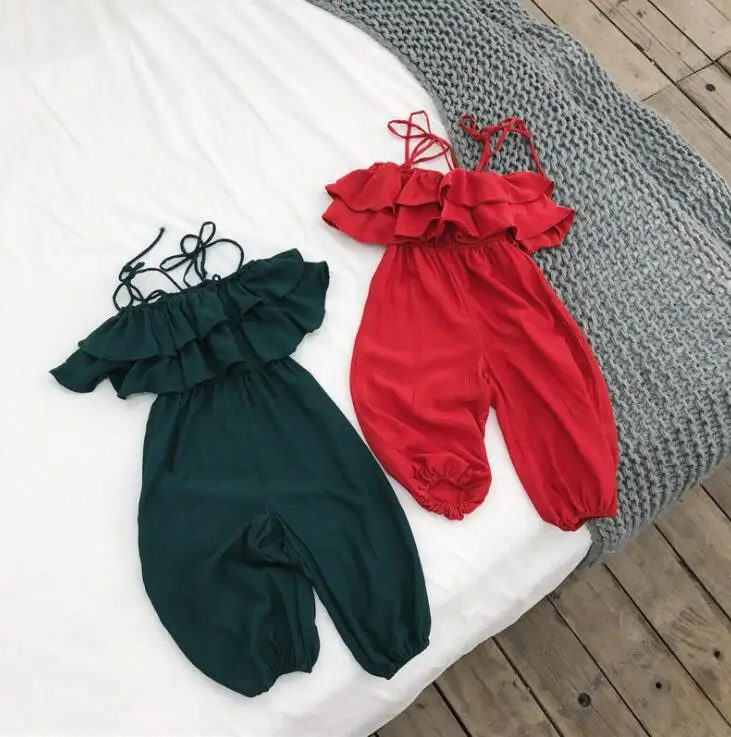 

2019 New Fashion Girls Ruffles Overalls Summer Solid Colors Girls Pants 1-7t PV41