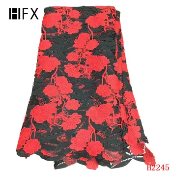 

HFX Latest African Laces 2019 Black/Red Guipure Dress Fabric Nigeria Water Soluble 5 Yards Latest Cord Lace Fabric X2245
