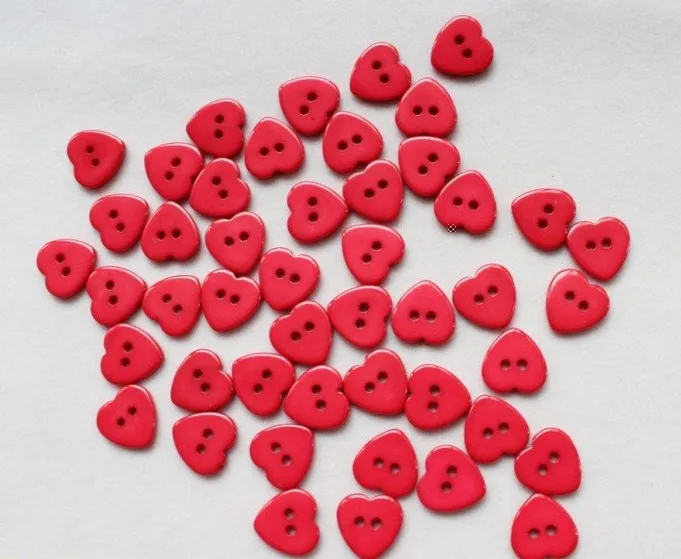 1000pcs/pack 15mm Red Heart Resin Sewing Buttons flatback 2 holes