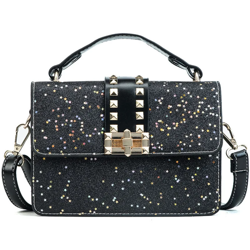 

Paillette Rivet Lock Women Crossbody Messenger Bags Tote Shoulder Leather Handbags For Famous Luxury Brand Design Bolsa Feminina