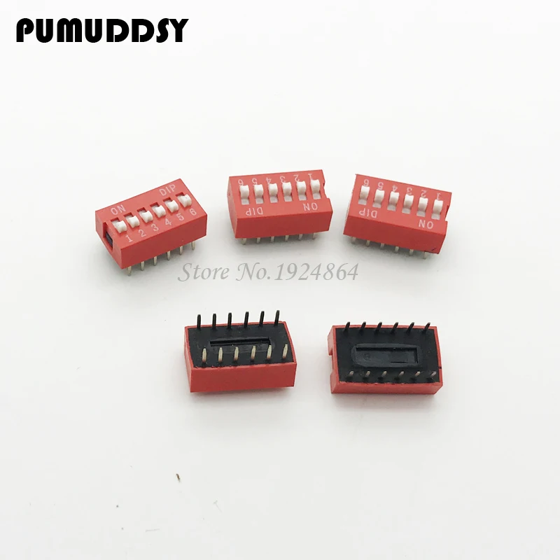 

10PCS DIP Switch 6 bit Way 2.54mm Toggle Switch Red Snap Switch Wholesale Electronic