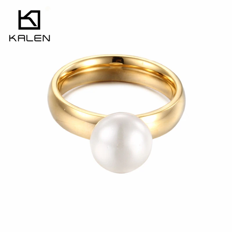 Kalen, модные Anillos Mujer, белые кольца с искусственным жемчугом для женщин, золотые обручальные кольца из нержавеющей стали, кольца на палец, Женские Ювелирные изделия