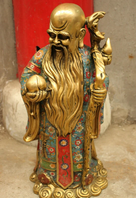 

USPS to USA S1731 19" Folk Chinese Cloisonne Bronze Shou Peach Gourd Longevity Star God Statue B0401
