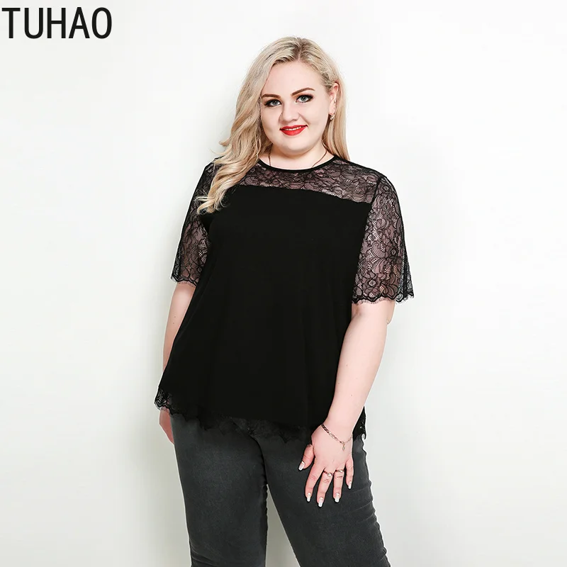 

TUHAO Elegant Lace Blouse Women's Shirt Femme Plus Size 7XL 6XL 5XL Shirts Top Summer 2019 Blusas Feminina Hollow Out Blouses RL