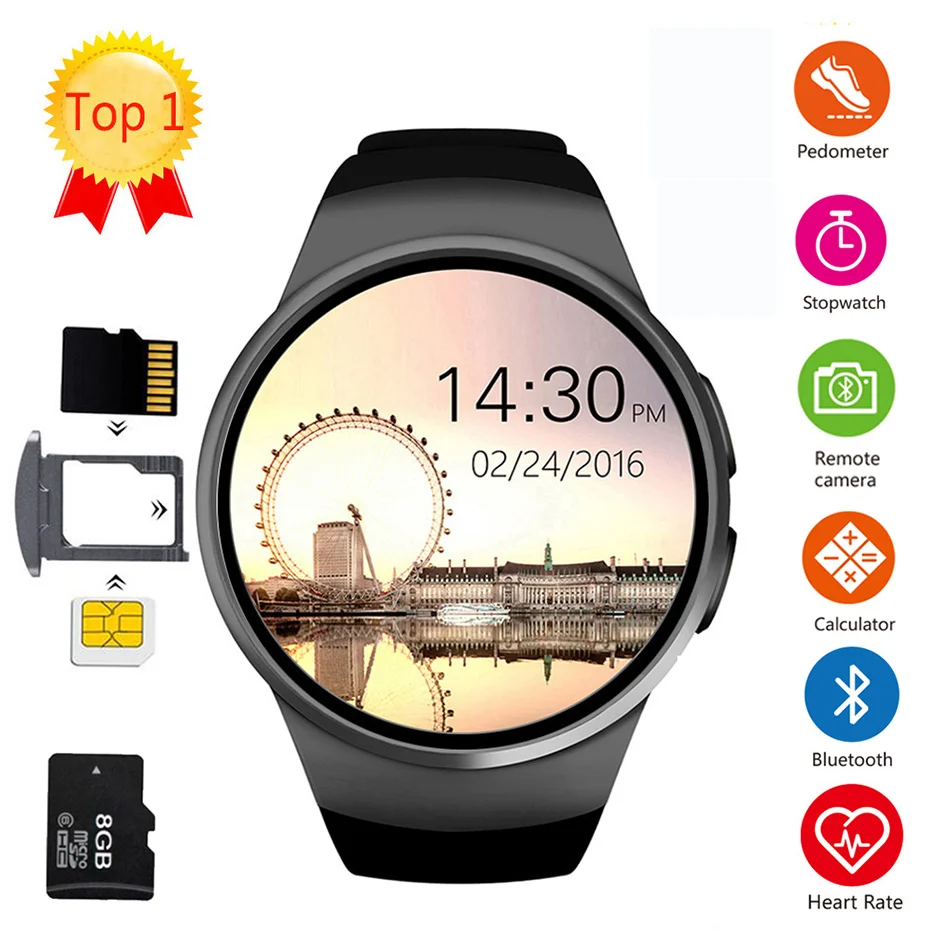 

KW18 Bluetooth Smart Watch Full Screen Support SIM TF Card Smartwatch Phone Heart Rate Monitor Fitness Tracker For Android IOS