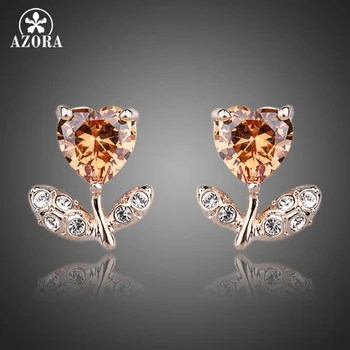 

AZORA Rose Gold Color Orange Stellux Austrian Crystal Flower Stud Earrings TE0065