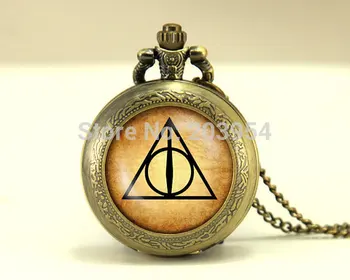 

Vintage inspired pocket watches quartz 12pcs/lot locket necklace jewelry,Deathly Hallows vintage Pendant necklace steampunk 2017