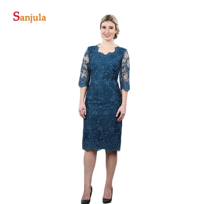 

Knee Length Short Mother of the Bride Dresses Half Sleeve Lace Dinner Gowns for Women Formal Party Dress with Beaded D1045