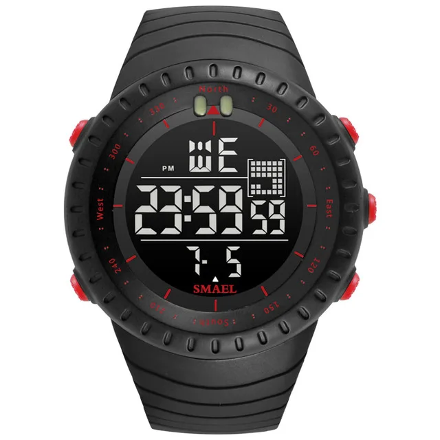 SMAEL мужские спортивные электронные часы с хронографом, новинка, мужские цифровые часы с большим циферблатом, 50 м, водонепроницаемые цифровые светодиодный наручные часы - Цвет: Black Red