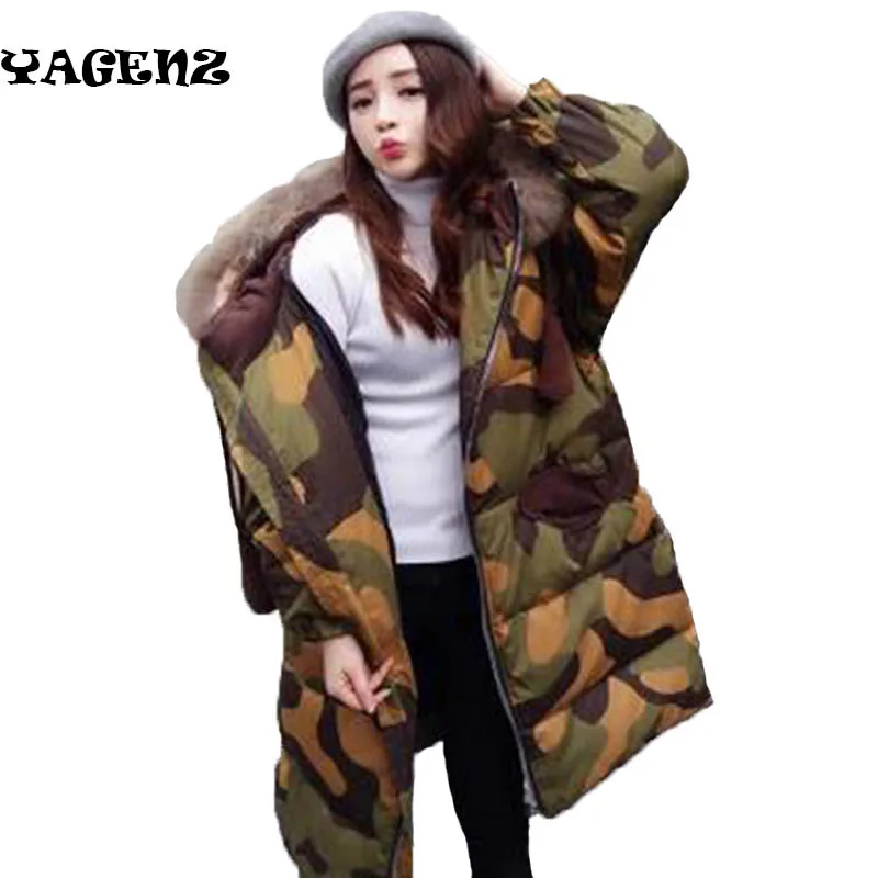 

Fashion really fox fur down fur Ms hooded warm thick Camouflage women's winter hoody 2019 long cotton coat