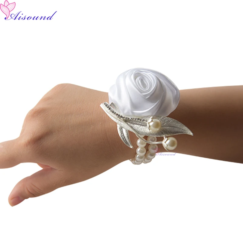 

1PC Flower Corsages Artificial Flowers For Wedding Rose Flower For Brides& Bridesmaid Wrist Corsage Bracelet flores artificiais