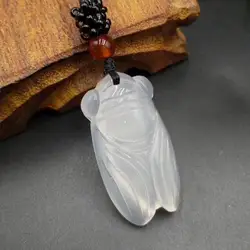 Женское ожерелье кулон белый Агат лед халцедон Цикада поют нефритовая подвеска подарок для женщин ювелирные украшения Бесплатная веревка