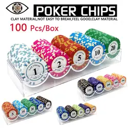 100 шт. фишек с покер чип коробка 14 г глины набор фишек из металла Техасский Холдем фишки для покера казино монеты покер клуб аксессуары