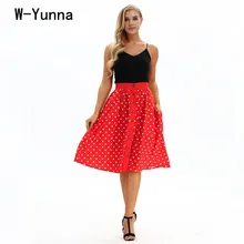 W-Yunna новые модные резиновые сапоги с рисунком в горошек, с принтом Элегантные красные Миди-юбки Для женщин Harajuku пикантные летние Jupe женские, с завышенной талией Винтаж Saias