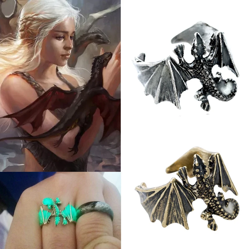 

Daenerys Targaryen Dragon Luminous Ring Cosplay Props Adjustable Metal Unisex Rings Game of Thrones Accessories