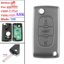 1 шт) 0536 Тип спросить 3 кнопка Удаленное 433 мГц Электронный 46 чип VA2 407 лезвия для peugeot ключ