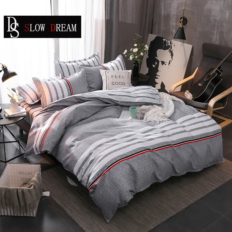 

SLOWDREAM Mans Sport Bedding Set Striped Bedding Set Bed Flat Sheet Duvet Cover Set Double Queen Bed Linens Bedspread Decor Bed