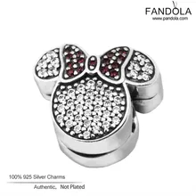 Мышь уши металлические бусины для изготовления ювелирных изделий 925 пробы серебро Ясно CZ клипса Подвески Подходит браслет серебро Berloques