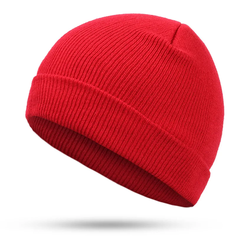 Новые зимние женские вязаные шапки многоцветные на выбор изысканные однотонные хлопковые удобные унисекс мужские уличные теплые шапки bone - Цвет: Red