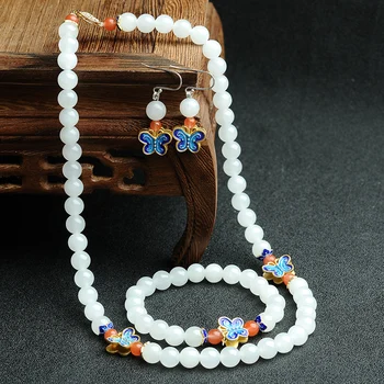 

Natural and Tian Yu necklaces and bracelets earrings jewelry set of original national wind female jade cover group with certific