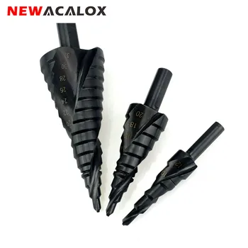 

NEWACALOX 4-32MM HSS Cobalt Step Drills Nitrogen High Speed Steel Spiral for Metal Cone Drill Bit Set Triangle Shank Hole Cutter