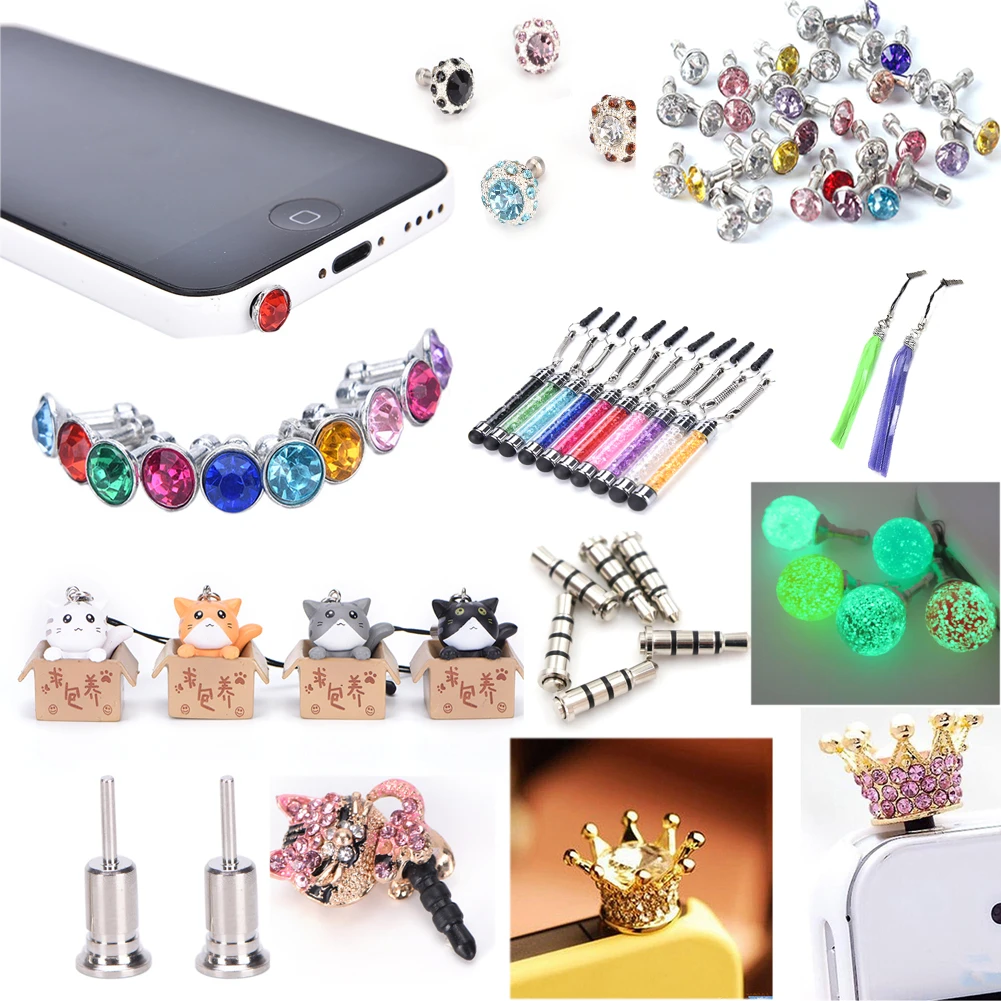 

3.5mm Simple Diamond Color Dust proof Plug Earphone Jack Smart Quick Click Button Smart Key For Xiaomi iPhone Mobile Phone