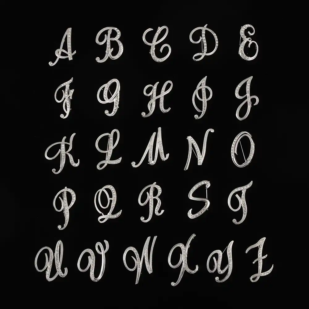 fashion creative unisex crystal english 26 letters design brooch
