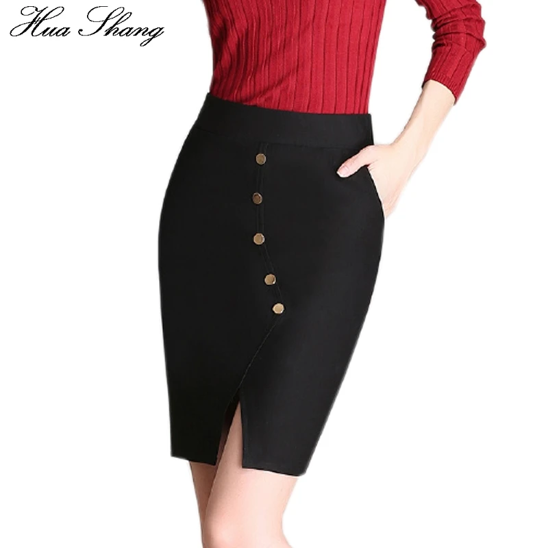 Fashion Spring Women High Waist Pencil Skirt Elegant Buttons Split Sexy ...