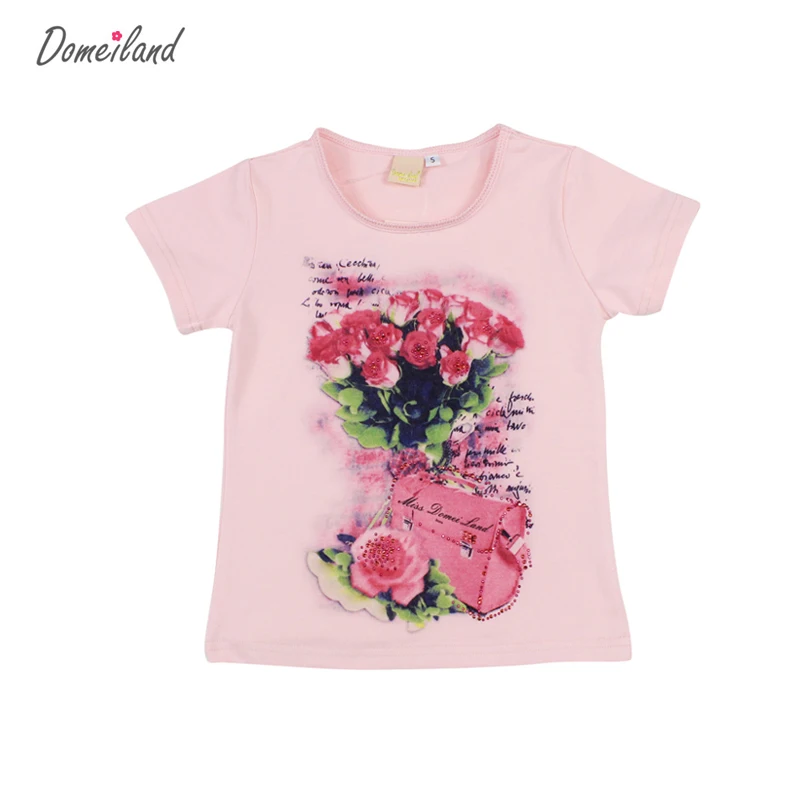 2017 fashion brand domeiland summer children clothing for kids girl short sleeve print floral cotton tee