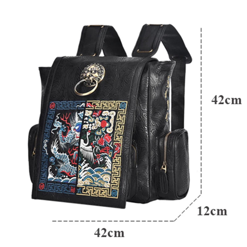 Китайский стиль голова льва дизайн для мужчин водонепроницаемый рюкзак Винтаж Дракон вышивка ноутбук школьный рюкзак для женщин