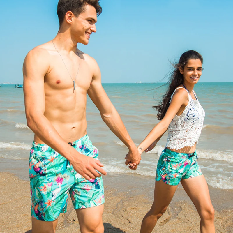 flower bird printing women men swimwear sunga summer honeymoon vacation couples swimsuit trend women men swim trunk shorts boxer