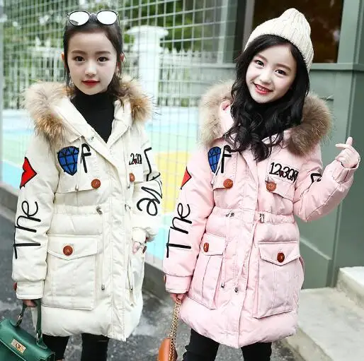 

Children Winter Jacket Girl Fashion Thick Cotton Jacket Parka Kids clothes Warm Fur Collar Hooded Coats For Teenage 4-14Y