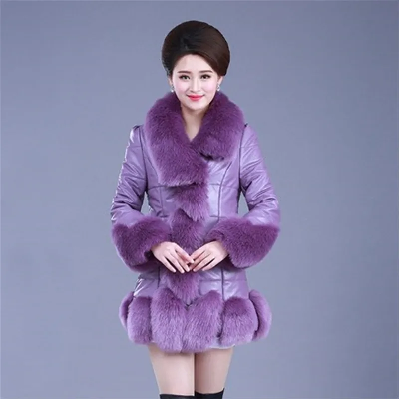 

2018 New Winter Fur Coat Women Fashion Slim Long PU Leather Long Sleeve Fur Coat Female Solid Color Large Size Fur Jackets A1482